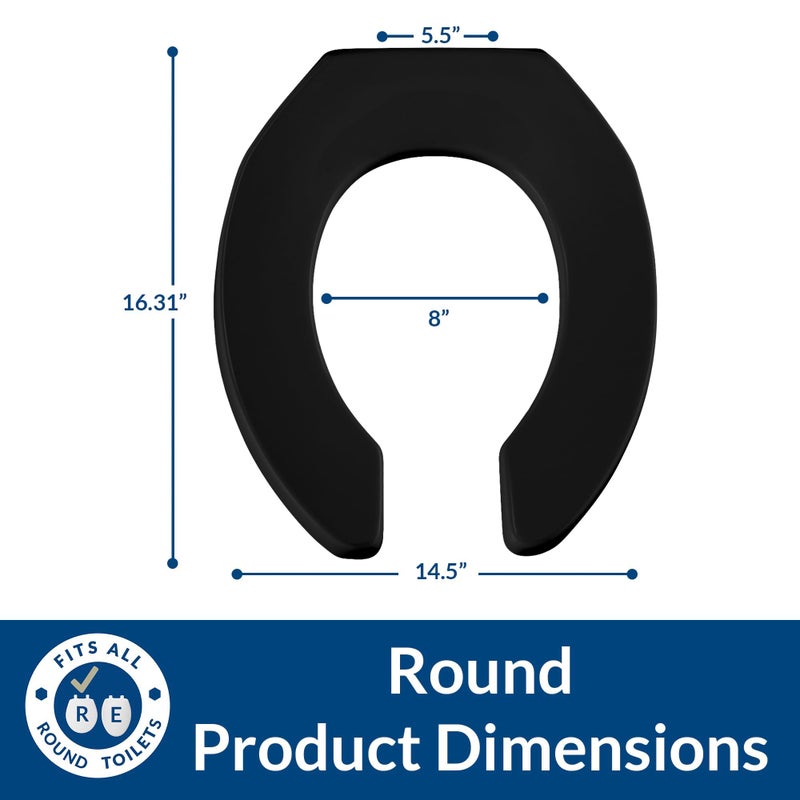BEMIS 955SSCT 047 Commercial Heavy Duty Open Front Toilet Seat without Cover will Never Loosen & Reduce Call-backs, Round, Plastic, Black - Image 3